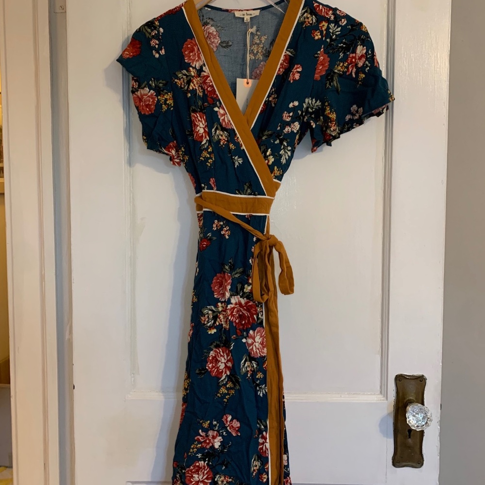 In Loom Green Floral Wrap Dress new with tags small